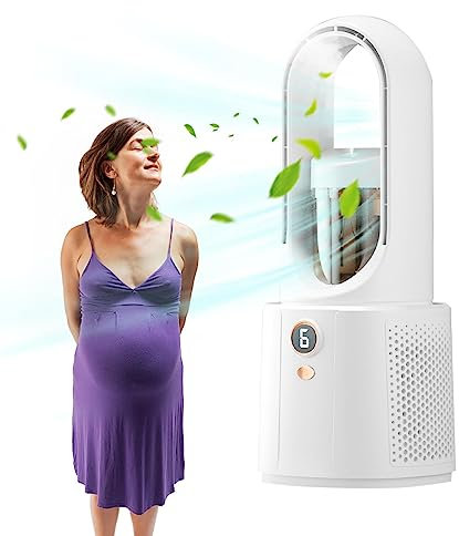 Ventilateur brumisateur portable sans pales – Ventilateur de refroidissement portable rechargeable USB | Veilleuse arquée silencieuse, ventilateur d'humidification à 6 vitesses pour chevet Zorq