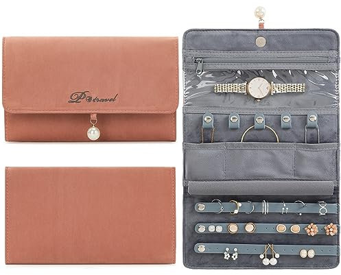 VanFn Rouleaux de bijoux, rouleau de rangement de bijoux de voyage, étui à bijoux pliable, sac de rangement de bijoux pour femmes pour bagues de voyage, colliers, boucles d'oreilles, bracelets,
