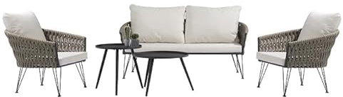 Home36 Gartenmöbel Set Palma (5-teilig), Sitzgruppe Garten Lounge Set, Gartenlounge, Metall-Garnitur, Bank, Möbel Khaki, Tische, mit Polster