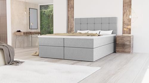 Generisch Boxspringbett Bett Ehebett Doppelbett FARO mit 2 Bettkästen, Topper T25 (Hellgrau - Aura 15, 140x200)