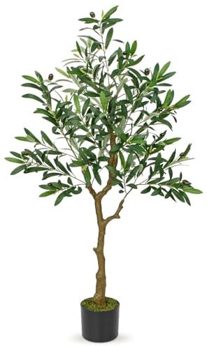 Oairse Ulivo Artificiale 4ft/122cm Piante di Olivo Finte Decorative con Frutti di Olivo e Foglie di Seta Grandi Piante da Pavimento Finte Albero Finto per Interni Esterni Home Office Soggiorno Camera
