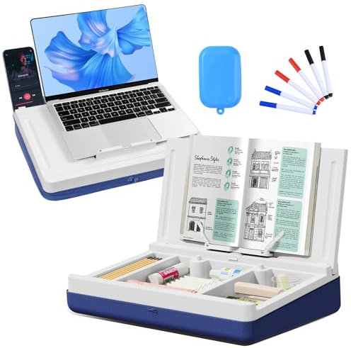 Nauttxon Laptisch mit Stauraum Schoßschreibtisch mit Kissen und Stauraum – Tragbarer Schreibtisch für Laptop (bis 15,6 Zoll) + iPad-Slot – Home Office für Couch/Bett