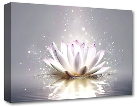CXHOSTENT Zen Leinwandbilder weiße Lotusblume Blüte im Wasser Kunstdrucke Wanddekoration Badezimmerbilder für Yoga Spa spirituelle Dekoration gerahmt (C, 30.00 x 45.00 cms)