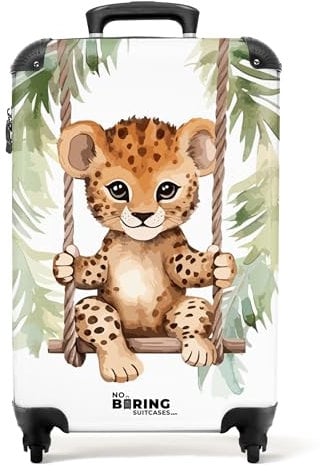NoBoringSuitcases.com Kinderkoffer, Kinderkoffer Jungen, Koffer Groß, Kinder Koffer, TSA Schloss, Koffer Kinder Jungen, Koffer 20kg Gepäck, Koffer Mittelgroß (Leopardenbaby - Braun, 67 cm - 72 L)