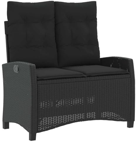 vidaXL Gartenbank Verstellbar mit Kissen Schwarz Poly Rattan