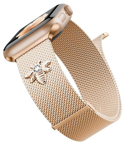Finoriss Metallarmband mit Schmuck Kompatibel mit Apple Watch Armband 41mm 40mm 38mm, Magnet Edelstahl Band für Apple Watch SE Series 9 8 7 6 5 4 3 2 1