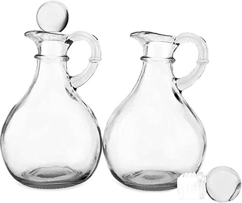 Osmond de vidrio para aceite y vinagre (juego de 2 piezas), botella dispensadora de aceite de vidrio redonda con tapón