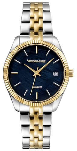 VICTORIA HYDE Damenuhren mit Two-Tone Edelstahl Armband Calendar Uhr für Damen Mode Gold Silber Armbanduhr Damenuhr