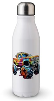 MAXIKIWI Botella de agua de una sola pared con tapa de rosca, aluminio ligero no aislado, sin BPA, a prueba de fugas, Monster Truck - 500 ml