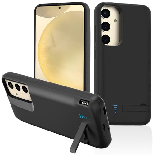 Gladgogo Custodia con batteria per Samsung Galaxy S24, caricabatterie ricaricabile da 5000 mAh con cavalletto - nero