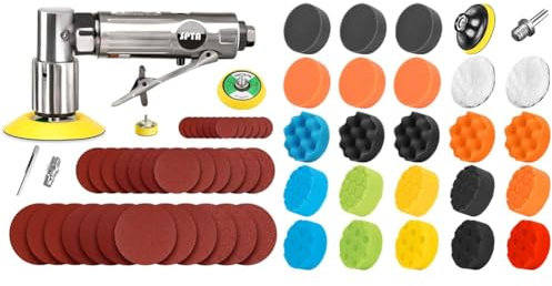 SPTA mini ponceuse/polisseuse d'angle de pression d'air de ponceuse orbitale de argent droit long & 25 pièces 80mm Polissage Pad Éponge de Polissage Éponge polir Kit pour avec M14 Foret