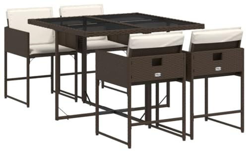 vidaXL Garten Essgruppe 5-TLG., Gartenmöbel Set mit Kissen, Gartengarnitur Tisch 4 Stühle, Sitzgruppe Sitzgarnitur, Braun Poly Rattan