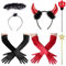 XIEXIESHER 6Stk Teufel Kostüm Damen und Mädchen, Teufelshörner Haarreif, Zubehör, Engel und Teufel Hörner Stirnband, Teufelsohren für Karneval Mottoparty Halloween