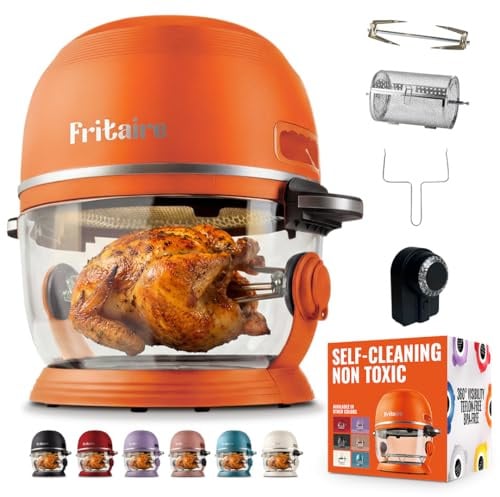 Fritaire - Air fryer. Friteuse à air en verre autonettoyante d'une capacité de 4,8 L avec système de chauffage par convection Vortex Whirlwind (Orange)