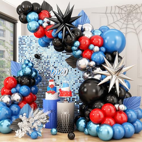 Blue Red Black Balloon Arch,Balloon Garland with Star Foil Balloons Metallic Sliver Balloons for Boys Baby Shower Birthday Party Decorations