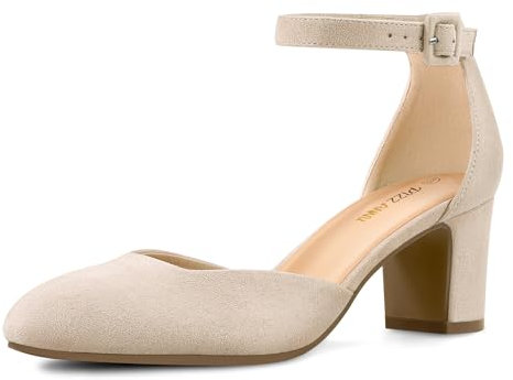 PIZZ ANNU Womens Court Shoes Block Heel Closed Toe Elegant Wedding Pumps for Bride Ankle Strap Ladies Mary Jane Sandals Ivory Size 4