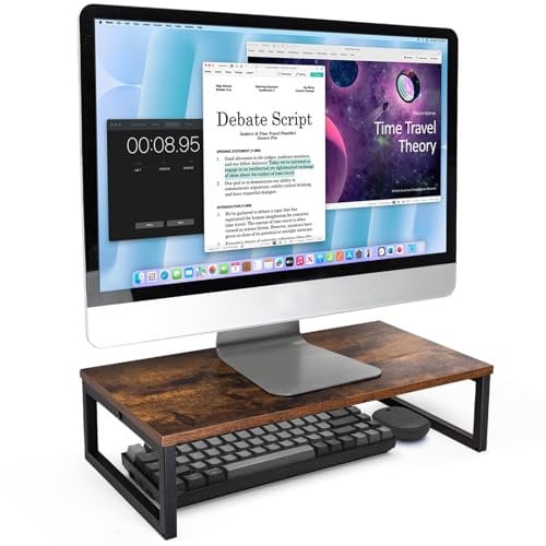 ARCOBIS 20 Zoll Monitorerhöhung, Holz & Metall Computer Monitorständer Erhöhung für Schreibtisch, Rustikales Braun