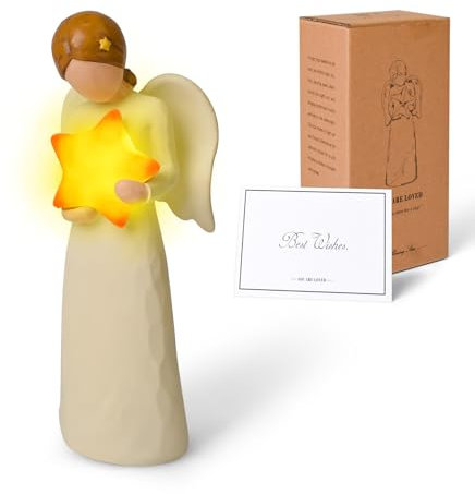 Statue eines Schutzengels mit Stern, Engel Figuren mit Schalter, Engelsfigur symbolisiert Wärme, Hoffnung und Romantik. Engel Sammelfiguren Geschenke für Geburtstag, Gedenk, Weihnachten