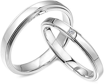 NTALJC Platin Ringe für Damen und Herren Pärchen Ringe Gravur Einfach Rund mit 0,005ct Diamant Ringe Ewigkeit Eheringe Weißgold
