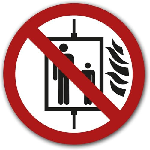 5 Stück Aufzug im Brandfall nicht benutzen Aufkleber Ø 9,5cm Sticker Gebotszeichen mit UV Schutz für Außen-und Innenbereich von SVENOVA
