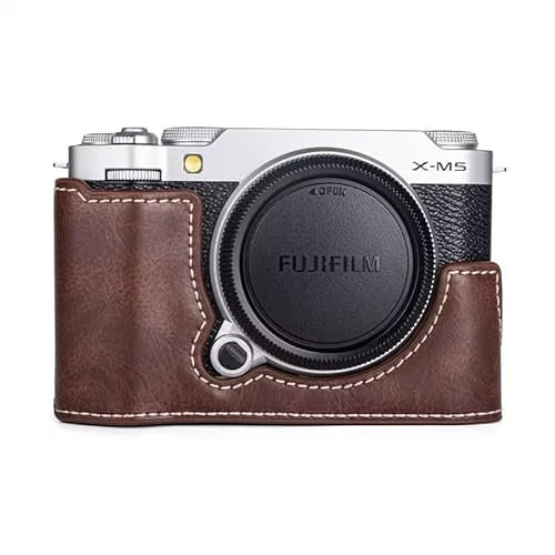 MUZIRI KINOKOO Housse en Cuir PU pour Fujifilm X-M5 Appareil Photo, Demi étui de Protection pour Fuji X-M5/Fuji XM5 caméra, Housse Style rétro avec Ouverture en Bas et poignée Design - Café