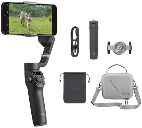 DJI Osmo Mobile 6 Gimbal-Stabilisator mit PU Leder Aufbewahrungs, 3-Achsen-Handy-Gimbal, integrierter Verlängerungsstab, Objektverfolgung, tragbar und faltbar, Vlogging-Stabilisator, YouTube TikTok