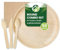 Eco Leaf 250pcs Disposable Palm Leaf Plates, Wooden Cutlery Set, Brown Napkins – 50 Large Round Plates, 50 Forks, Knives, and Spoons, 50 Brown Napkins – Eco-Friendly, Suitable for Parties