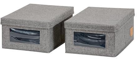 LOVE IT STORE IT Premium 2 Stück Aufbewahrungsbox Schuhe - Stapelbar - Mit Sichtfenster - Staubgeschützte Schuhaufbewahrung - 2er Set Schuhboxen - Grau - je 34x23x15 cm