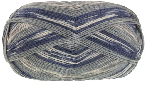 Lana Grossa MEILENWEIT 100 g Denim Mix zeitlose 4-fach Herren-Sockenwolle 420 m, Farbe:4659 - Ecru/Nachtblau/Hellgrau/Grau