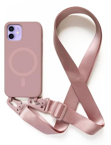 2NSPDRGNI Crossbody Case Compatible with iPhone 12/12 Pro,Wireless Charging Shell with Adjustable Neck Cord Lanyard Strap,Rose gold