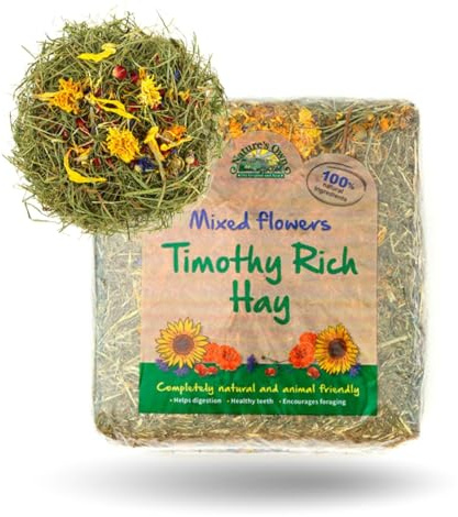 Nature's Own Timothy Hay With Mixed Flowers Animal Pet Natural Feed - Dust Extracted - For Rabbit Guinea Pig Chinchilla Hamster & Small Animals - 1 x 1kg
