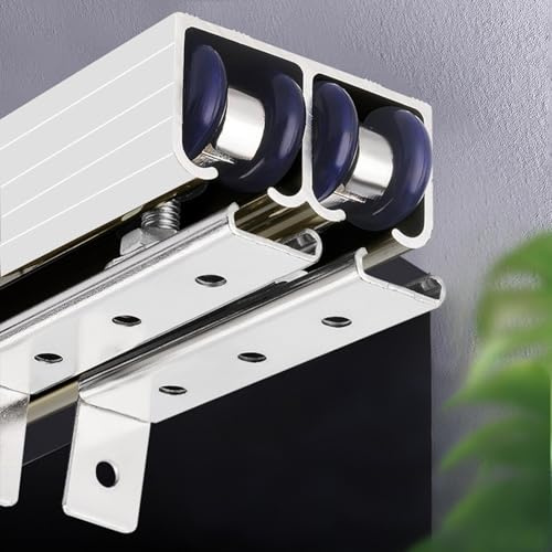 Schiebetürbeschlag schiebetür laufschiene Bypass-Schiebetür-Hardware-Kit In Handelsqualität, Hardware Für Bypass-Türen Mit Doppelschiene, Sanfte Und Leise Weiße Aluminiumschienen(80cm(2.6ft))