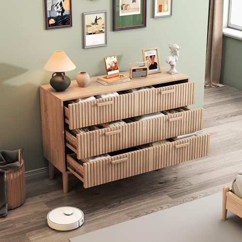 BSMGSGN Kommode aus Holz mit 6 Schubladen für Schlafzimmer, moderne Kommode mit atmungsaktiven Paneelen, Aufbewahrungsmöbel, Sideboard für Wohnzimmer, Flur