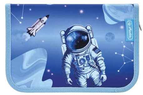 Herlitz Federmäppchen Klappbare Zwei Klappen mit Ausrüstung, Kinder Tasche für Schulutensilien, Funktionelles Utensilien-Set für Schüler, Cosmic Explorer