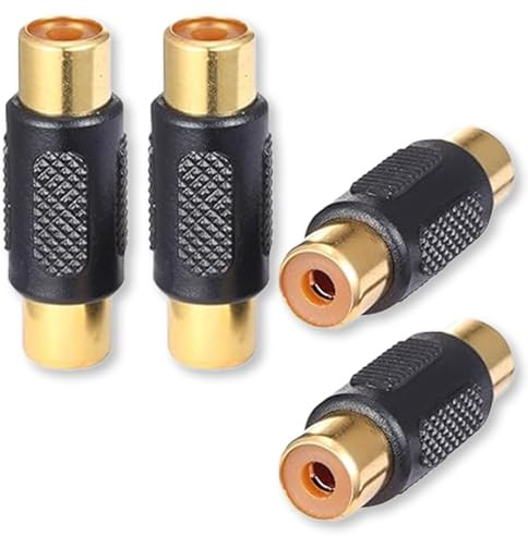 FWYDRJZC 4-Pack RCA Female to Female Coupler, Gold Plated Phono Socket Adapter for Speaker, Amplifier, Camera, DVD Player and Audio/Video Equipment, Secure Connection Extension Adapter
