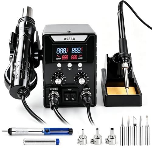 2 In 1 da 760W Set Stazione di Saldatura, Display Digitale 180-500 °C Saldatore + Pistola Ad Aria Calda 8586D, Strumento di Dissaldatura E Rilavorazione, per Riparazioni di Elettronica Domestica