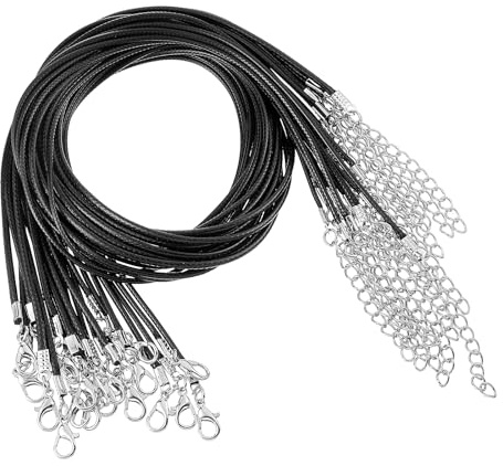 20 Pack Leather Necklace Cord, Waxed Necklace Cord Adjustable Black Leather Cords with Lobster Clasp Necklaces Making Kit for Christmas Necklaces DIY Bracelet Jewellery Making（1.5/2mm）