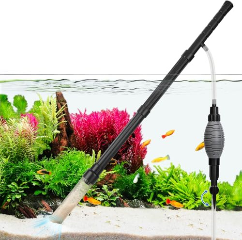 AQQA Fish Tank Gravel Cleaner, Adjustable Fish Tank Siphon with Handle | aquarium sand cleaner, manual fish tank vacuum for water change and sand washing, aquarium gravel cleaner