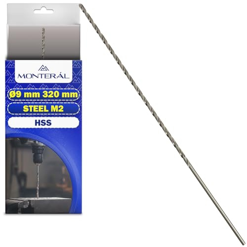 HSS Broca para Metal Duro Largo Ø 9 mm 320 mm en Acero Aleado Templado M2 - Broca Metal Duro Puede Usarse para Hierro Acero Metales No Ferrosos - MONTERAL