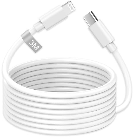 iPhone Lightning Cable 3m,USB C to Lightning Cable [Apple MFi Certified] Long iPhone lightning USB C Charger cable, White Fast Charging lightning Lead for iphone 14/13/12/11/Pro/Pro Max/X/8/7/6/iPad