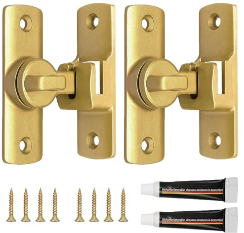 2PCS 90 Degree Door Lock, Sliding Door Lock with Adhesive and Screws, Durable Aluminum Bathroom Latch for Flexible Installation