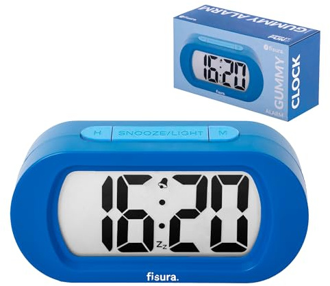 FISURA - Digitaler Wecker Blau mit LED-Anzeige, moderner Alarmwecker für Schlafzimmer, 12/24-Stunden-Format mit Hintergrundbeleuchtung, kompakt und praktisch, Betrieb mit 3 AAA Batterien