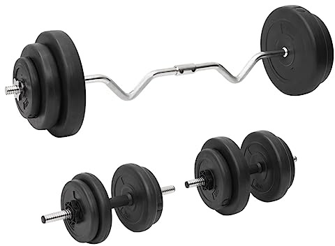 GeenYuu Curlhantel und Kurzhantel Set 60 kg mit verstellbaren Hantelscheiben aus Zement und Kunststoff, robustes Krafttraining für Muskelaufbau, Fitness, Homegym und Studio