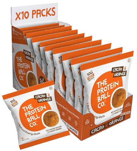 The Protein Ball Co Cacao & Orange Protein Balls - Healthy Snacks, Gluten-Free, No Added Sugar - On-the-Go Energy Balls, Box of 10 bags
