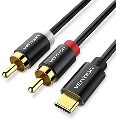Vention Câble USB de type C vers 2 RCA, câble audio de type C vers double câble RCA, câble adaptateur USB-C vers jack audio pour amplificateur Home Cinéma Xiaomi LG, enceinte lecteur DVD et TV 1,5m