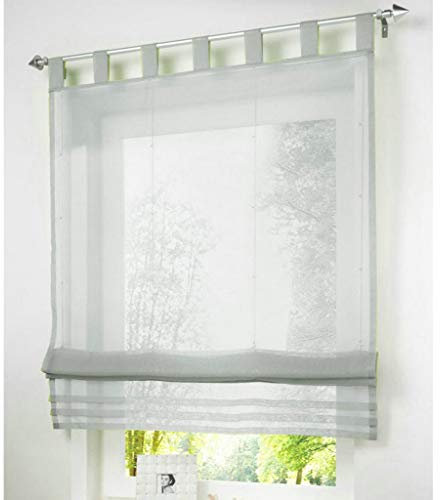 SIMPVALE Raffrollo mit Schlaufen Gardinen Voile römischen Liter Fall Schatten Transparent Vorhang für Balkon und Küche Grau 140cm x 155cm