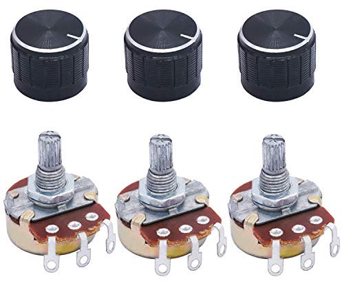 TWTADE 3 x WH138 500 Ohm Potentiometer Einzeldrehung Rotary Linear Variable Potentiometer + 3 x schwarze Aluminiumlegierung Knöpfe