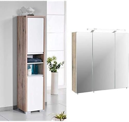 Schildmeyer Bello Hochschrank Wildeiche Dekor 34,5 / 33 / 154,5 cm & Schildmeyer Trient Spiegelschrank, Holz, wildeiche, 70x16x75 cm
