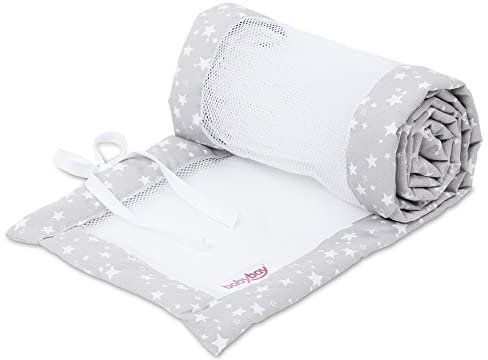 babybay Nestchen Mesh-Piqué / Bettumrandung für Beistellbett / Stoßschutz für Baby Bett, passend für Modell Maxi, Boxspring, Comfort und Comfort Plus, perlgrau Sterne weiß