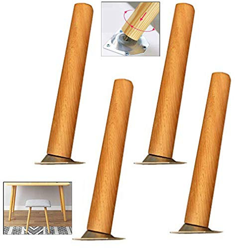 4pcs Pattes de Meuble en Hêtre Massif,Incliné Pied de Table à Manger de Cuisine en Bois,Pieds de Canapé de Rechange,Table Basse Jambes,pour lit,Placard,Banc,Meuble TV,avec Accessoires (50cm/19.7)